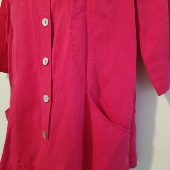 Soft Surroundings M Hot Pink Blouse Tunic Top Linen Blend Barbiecore Summer - Picture 4 of 6